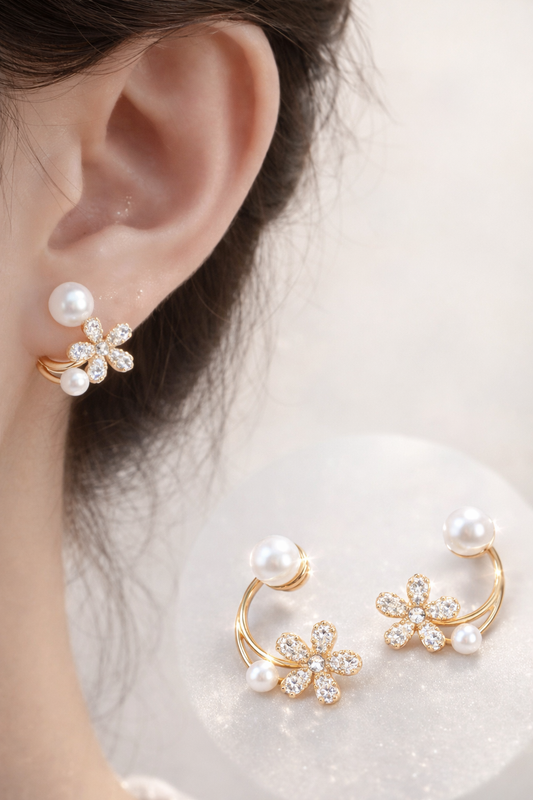 2-in-1 Blumen & Perlen™ Ohrringe – 18K Vergoldet + KOSTENLOSER VERSAND